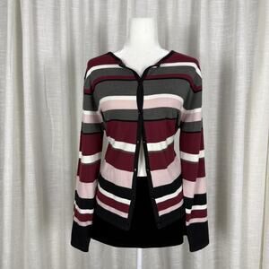 Sag Harbor Cardigan Sweater Womens Petite Large Multicolor Striped Button Front